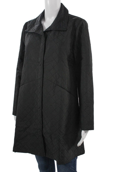 Shana Women Quilted Argyle Collared Black Coat Size XS