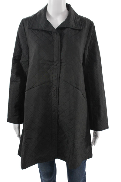 Shana Women Quilted Argyle Black Collared Snap Coat Size M