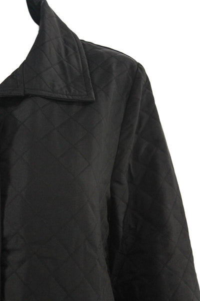 Shana Women Quilted Argyle Black Collared Snap Coat Size M