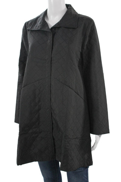 Shana Women Quilted Argyle Black Collared Snap Coat Size M