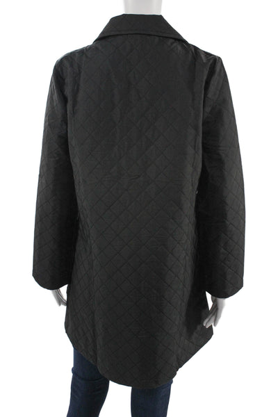 Shana Women Quilted Argyle Black Collared Snap Coat Size M