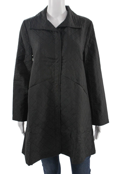Shana Women Quilted Argyle Collared Coat Black Size XL