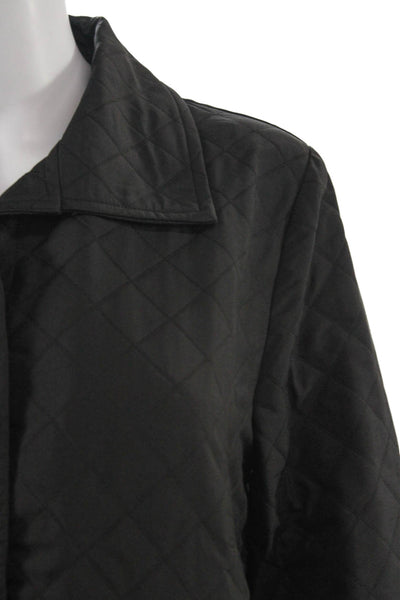 Shana Women Quilted Argyle Collared Coat Black Size XL