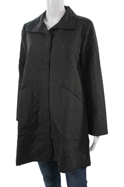Shana Women Quilted Argyle Collared Coat Black Size XL