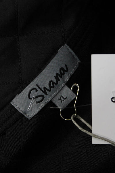 Shana Women Quilted Argyle Collared Coat Black Size XL