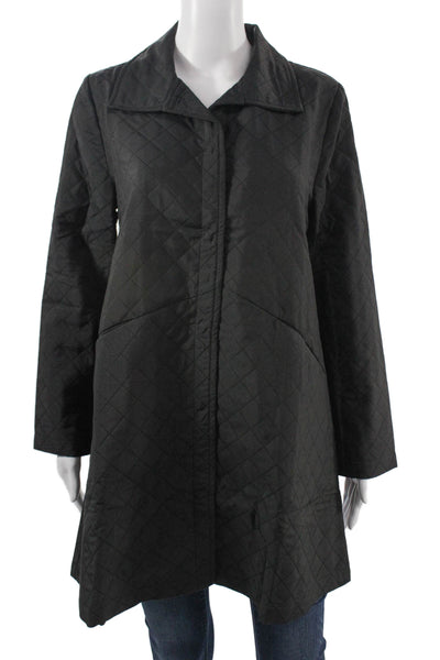 Shana Womens Quilted Coat Black Collared Argyle Long Sleeve Size L
