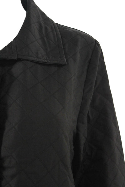 Shana Womens Quilted Coat Black Collared Argyle Long Sleeve Size L