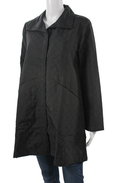 Shana Womens Quilted Coat Black Collared Argyle Long Sleeve Size L