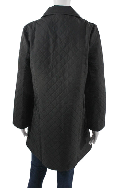Shana Womens Quilted Coat Black Collared Argyle Long Sleeve Size L