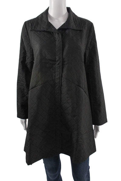 Shana Women Quilted Argyle Black Collared Snap Coat Size 2XL