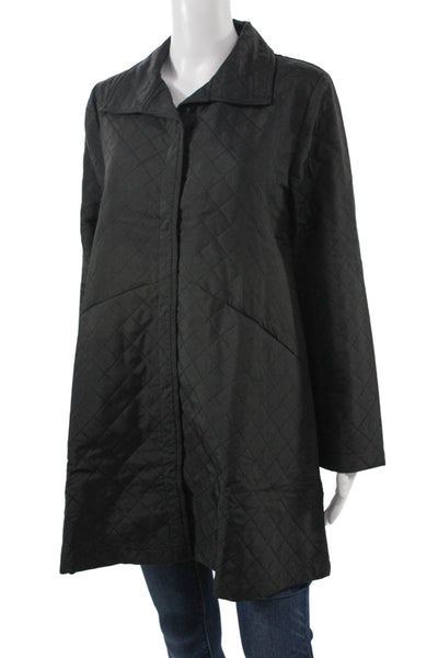 Shana Women Quilted Argyle Black Collared Snap Coat Size 2XL