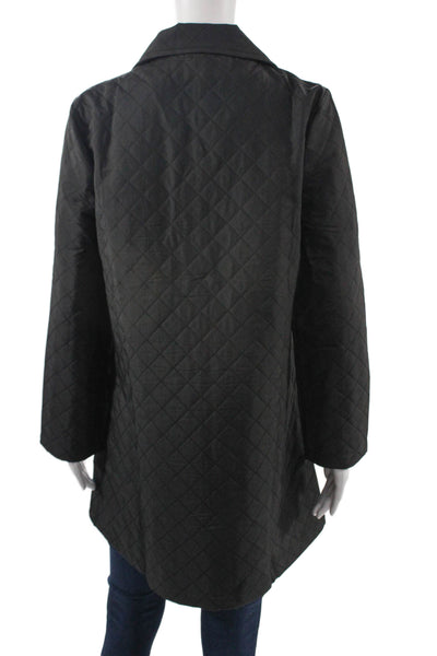 Shana Women Quilted Argyle Black Collared Snap Coat Size 2XL
