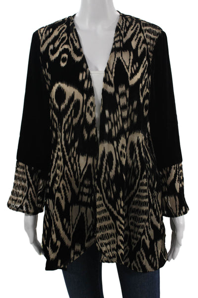 Aris A. Women Top Beige Aztec Long Sleeve Rayon Nylon Size L
