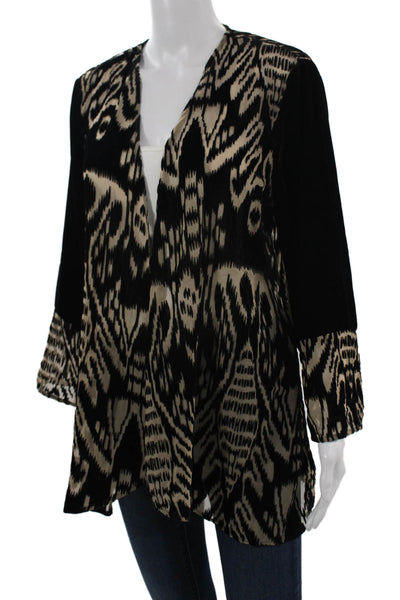 Aris A. Women Top Beige Aztec Long Sleeve Rayon Nylon Size L