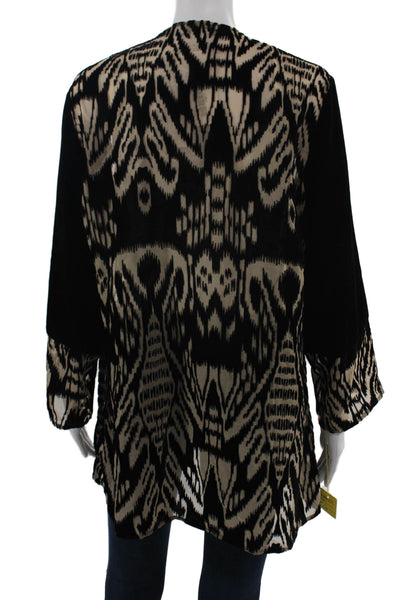 Aris A. Women Top Beige Aztec Long Sleeve Rayon Nylon Size L