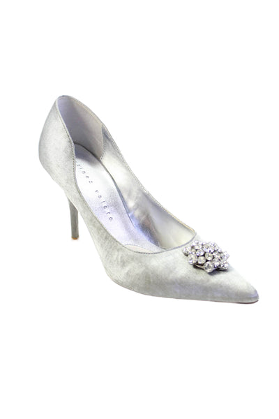 Martinez Valero Women's Rhinestone Embellish Satin Pumps Silver Size 7