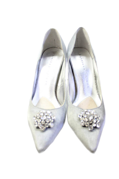 Martinez Valero Women's Rhinestone Embellish Satin Pumps Silver Size 7