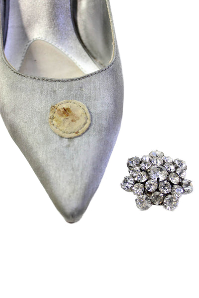 Martinez Valero Women's Rhinestone Embellish Satin Pumps Silver Size 7