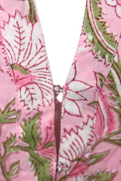 Just Darviny Women Kaftan Dress Pink Floral 3/4 Sleeve V-Neck Size XS