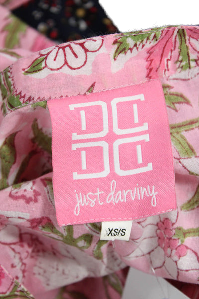 Just Darviny Women Kaftan Dress Pink Floral 3/4 Sleeve V-Neck Size XS