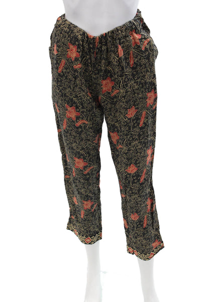 Natalie Martin Women Cropped Floral Bohemian Black Rayon Pants Size XS