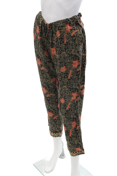 Natalie Martin Women Cropped Floral Bohemian Black Rayon Pants Size XS