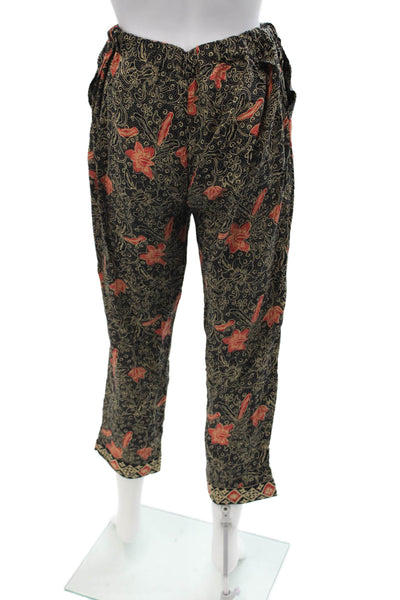 Natalie Martin Women Cropped Floral Bohemian Black Rayon Pants Size XS