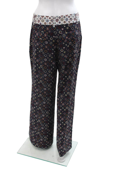 Derek Lam 10 Crosby Women Dark Blue Silk Geometric Bohemian Pants Size 4