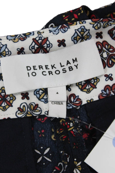 Derek Lam 10 Crosby Women Dark Blue Silk Geometric Bohemian Pants Size 4