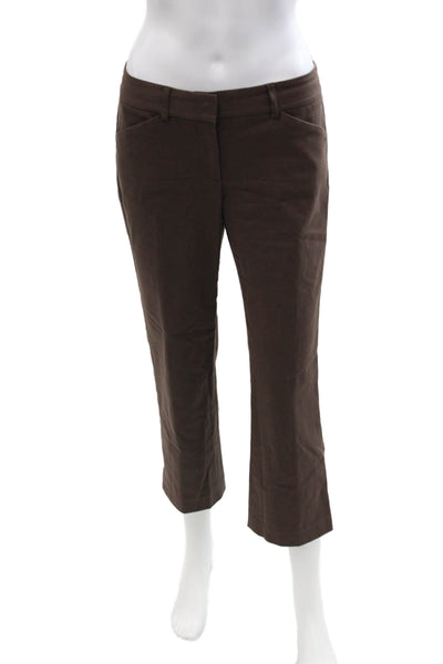 Theory Womens Ankle Cropped Dress Pants Brown Button Cotton Lycra Size 4