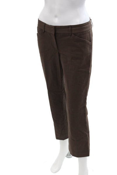 Theory Womens Ankle Cropped Dress Pants Brown Button Cotton Lycra Size 4