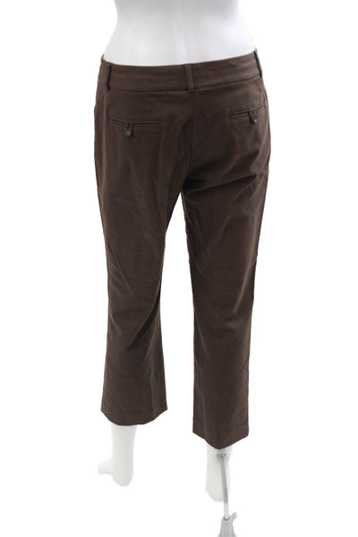 Theory Womens Ankle Cropped Dress Pants Brown Button Cotton Lycra Size 4