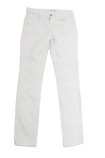 J Brand Womens White Skinny Jeans Button Fly Mid Rise 28 Inseam Size 24
