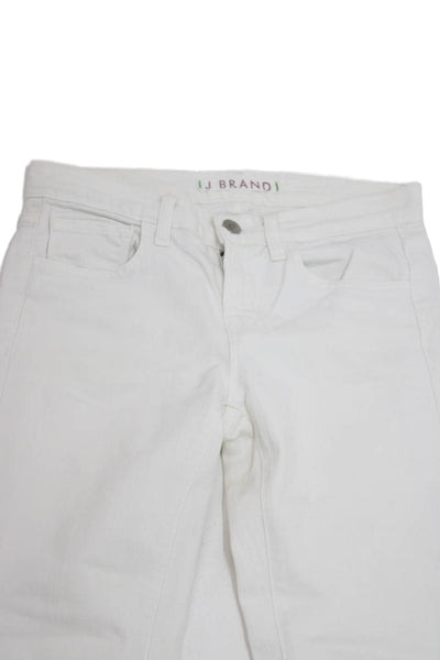 J Brand Womens White Skinny Jeans Button Fly Mid Rise 28 Inseam Size 24