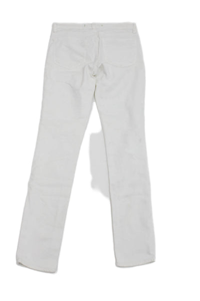 J Brand Womens White Skinny Jeans Button Fly Mid Rise 28 Inseam Size 24