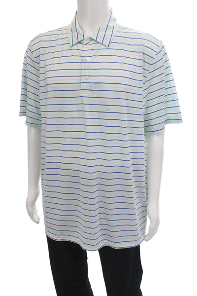Southern Tide Mens Striped Short Sleeves Shirt White Blue Size Extra Large