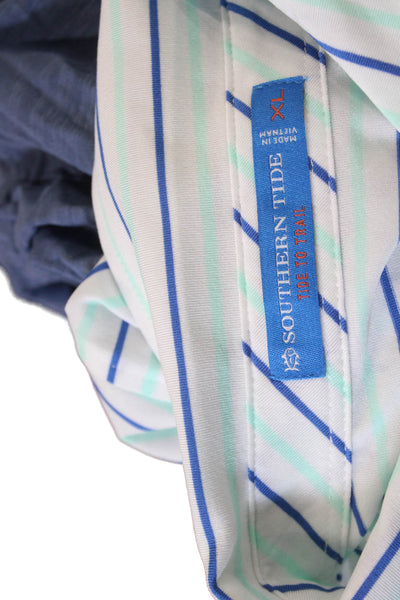 Southern Tide Mens Striped Short Sleeves Shirt White Blue Size Extra Large