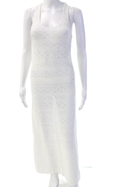 Delfina Womens White Geometric Maxi Tank Dress Sleeveless Knee Length Size S