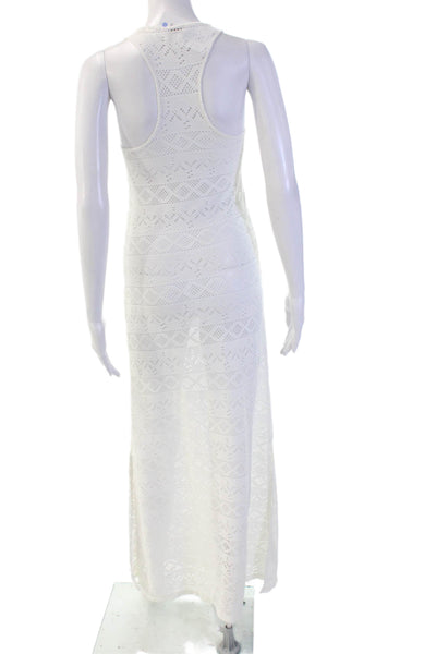 Delfina Womens White Geometric Maxi Tank Dress Sleeveless Knee Length Size S
