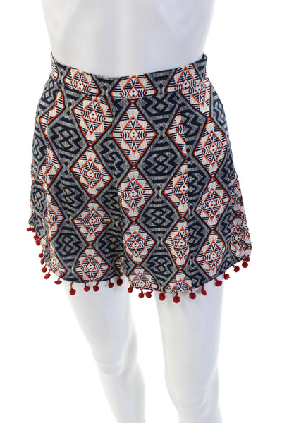 Glamorous Unisex Aztec Geometric Dark Blue Polyester Button Shorts Size XS