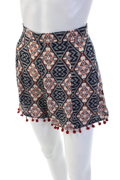 Glamorous Unisex Aztec Geometric Dark Blue Polyester Button Shorts Size XS