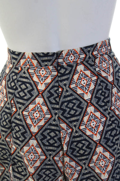 Glamorous Unisex Aztec Geometric Dark Blue Polyester Button Shorts Size XS