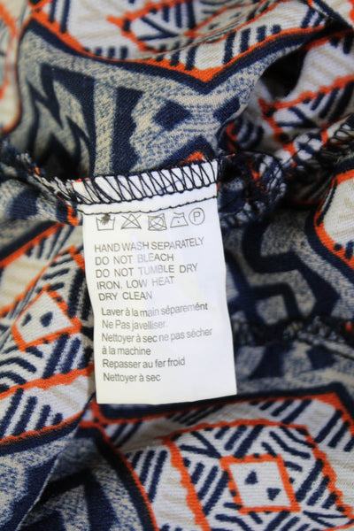 Glamorous Unisex Aztec Geometric Dark Blue Polyester Button Shorts Size XS