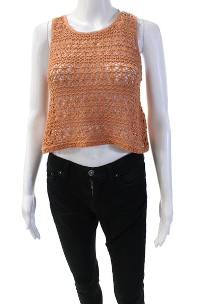 Topshop Womens Cropped Tank Tan Round Neck Sleeveless Boho Size 6