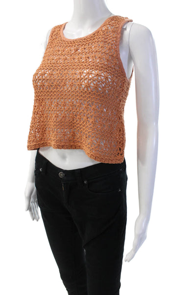 Topshop Womens Cropped Tank Tan Round Neck Sleeveless Boho Size 6