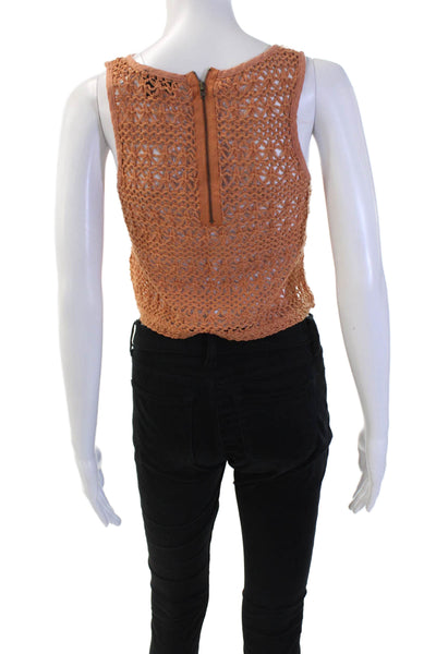 Topshop Womens Cropped Tank Tan Round Neck Sleeveless Boho Size 6