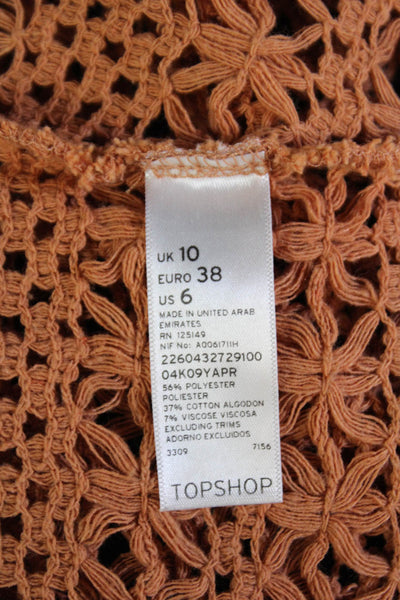 Topshop Womens Cropped Tank Tan Round Neck Sleeveless Boho Size 6