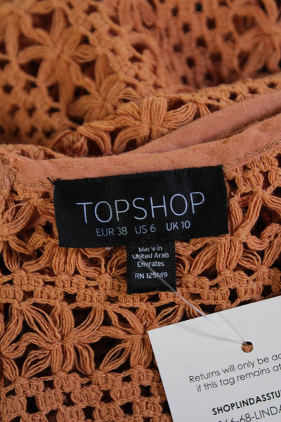 Topshop Womens Cropped Tank Tan Round Neck Sleeveless Boho Size 6
