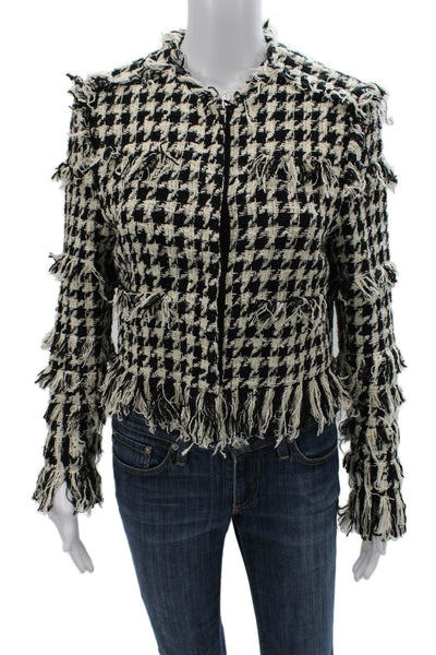 MSGM Womens Black Checked Zip Jacket Crew Neck Long Sleeve Size 44
