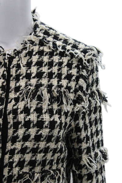 MSGM Womens Black Checked Zip Jacket Crew Neck Long Sleeve Size 44